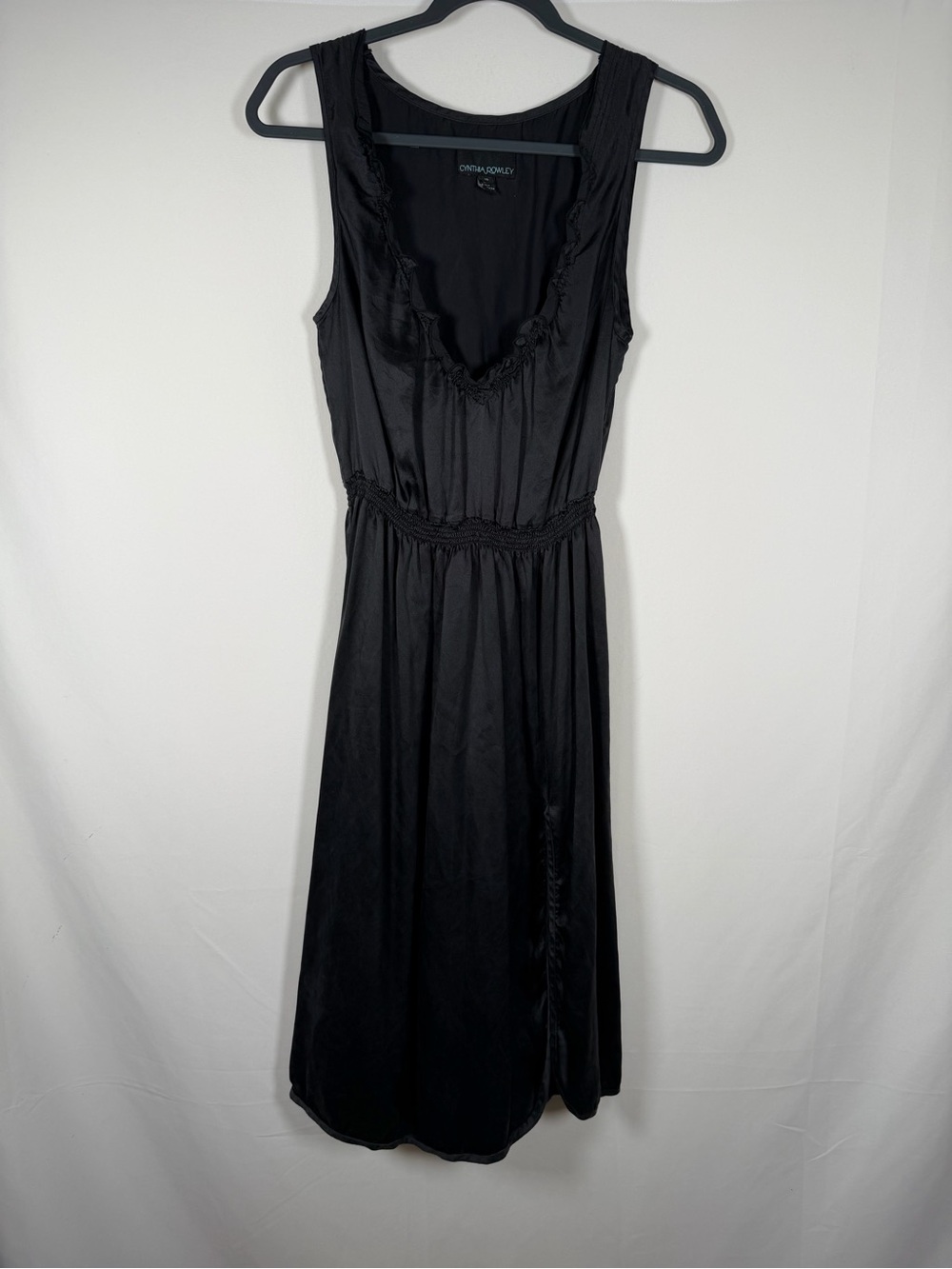 Cynthia Rowley Black Sleeveless Midi Dress Scoop Neck Silk Witchy Whimsigoth